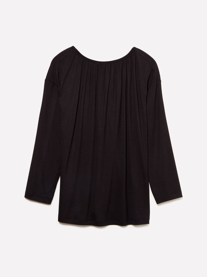 Black t-shirt with curl - women's long sleeve t-shirts - Black | Sisley image number 6